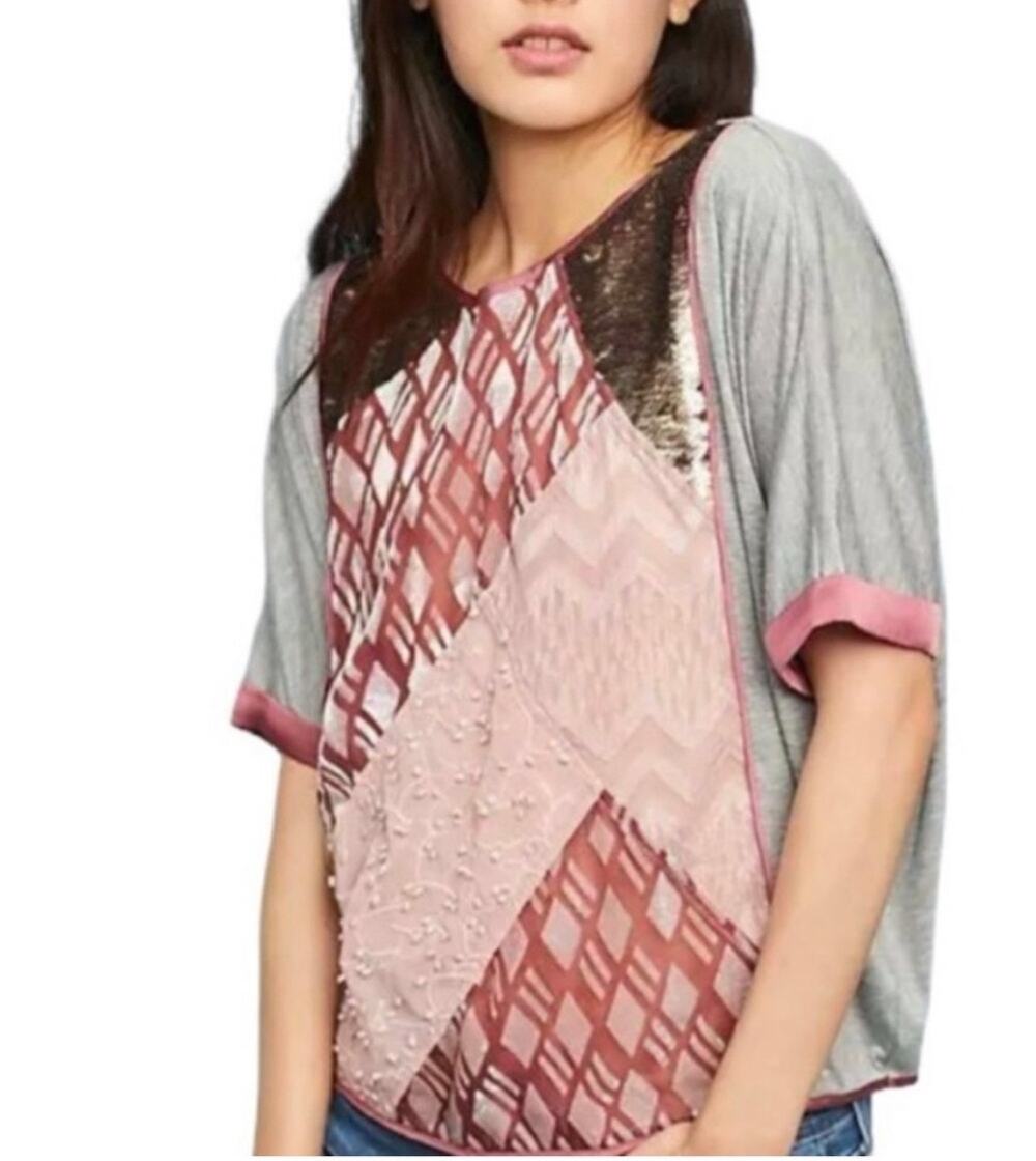 Anthropologie Tiny Patchwork Velvet Dolman Sleeve Top S